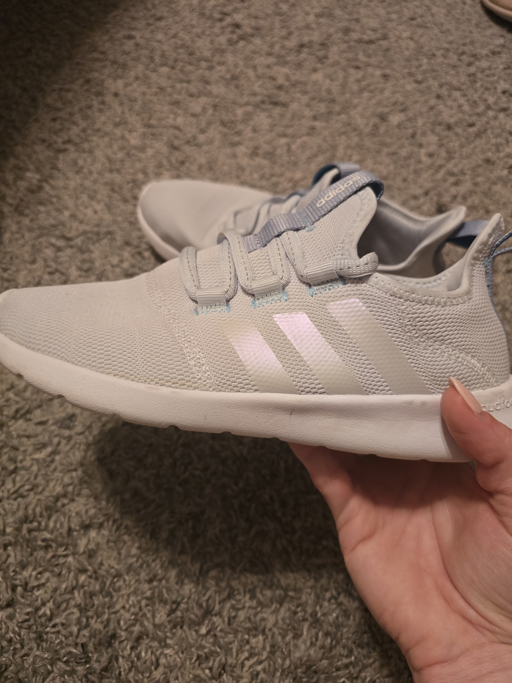 Adidas Cloudfoam Pale Blue Women's Sneakers with Iridescent Stripes